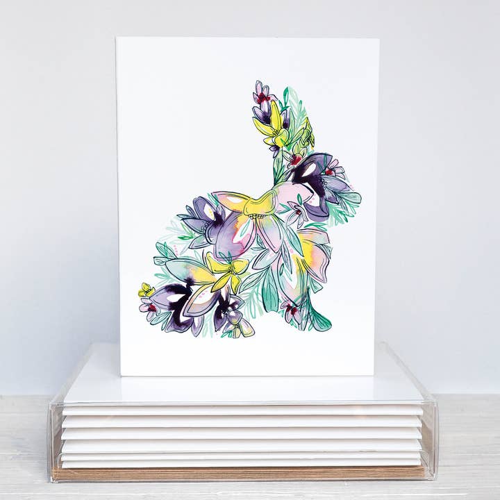 Conjunto de Papelaria Cartão Coelho Floral Note por atacado de Amanda Klein Co.