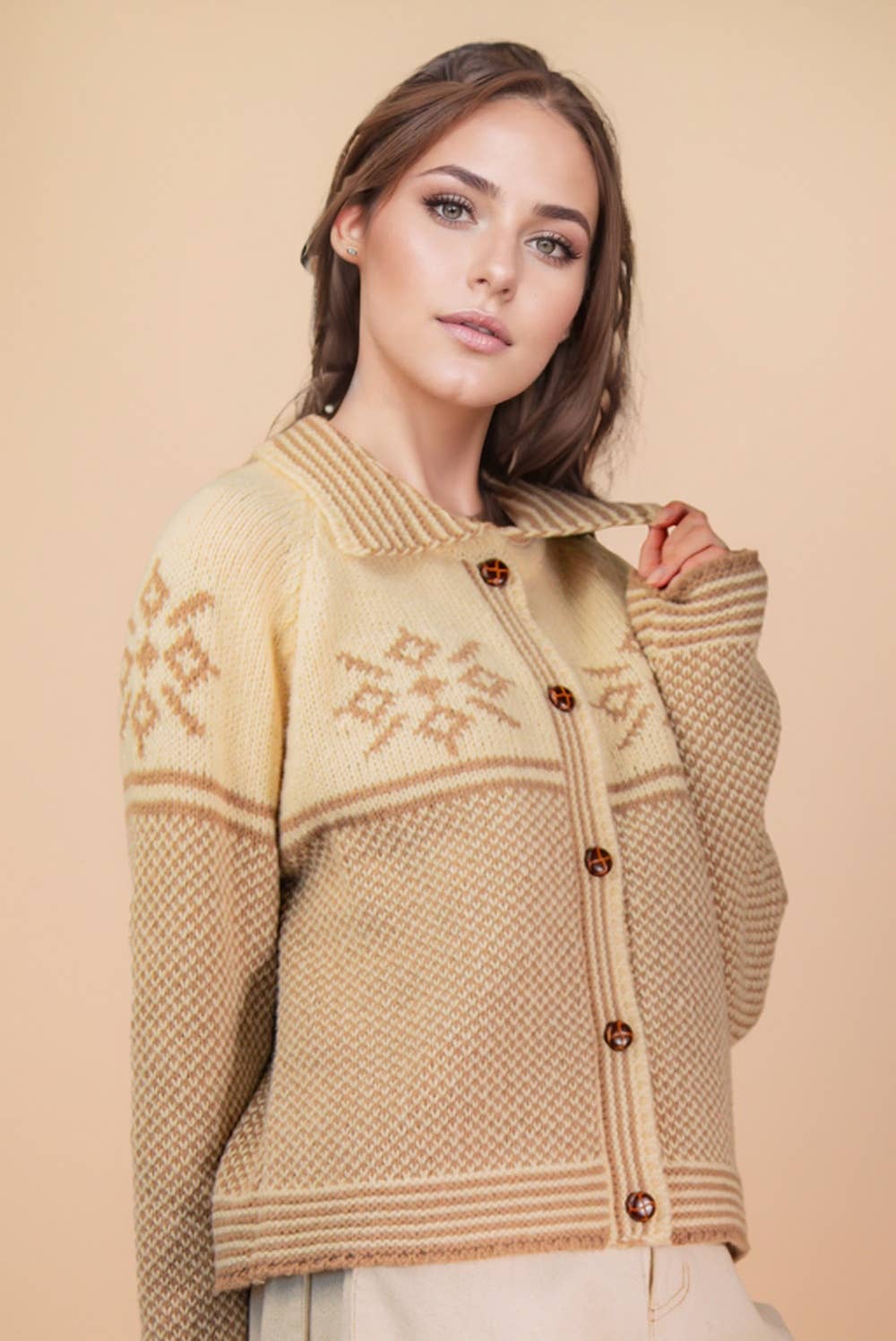 VERY J - Vendita all'ingrosso Cardigan - Donna - Cardigan Maglione a Maglia con Colletto Grafico 12W3511N2