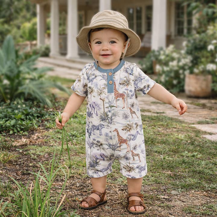 Jungle Safari Bamboo Baby Boy Shorty Romper for wholesale by Tesa Babe