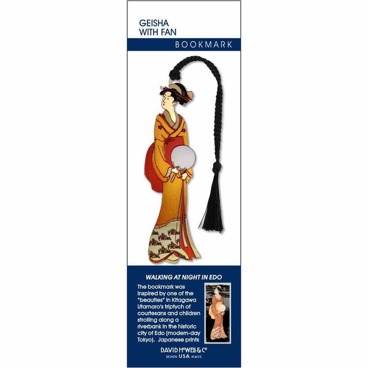 David Howell and Company - Vendita all'ingrosso Segnalibro - Segnalibro in metallo con arte giapponese Geisha con ventaglio, PRODOTTO negli USA1