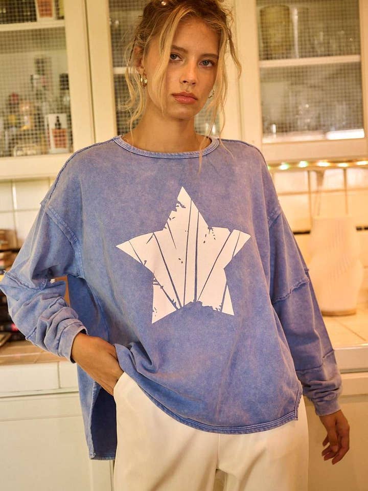 STAR GRAPHIC MINERAL WASH LONG SLEEVE TOP for wholesale by mittoshop
