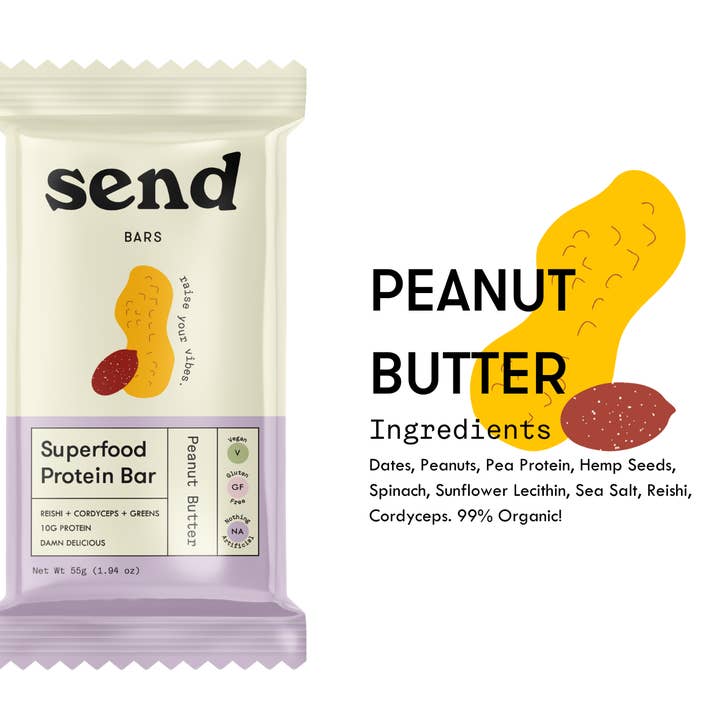 Send Bars - Wholesale Snack Bar - Peanut Butter Superfood Protein Bars - Single Caddy (8 bars)1