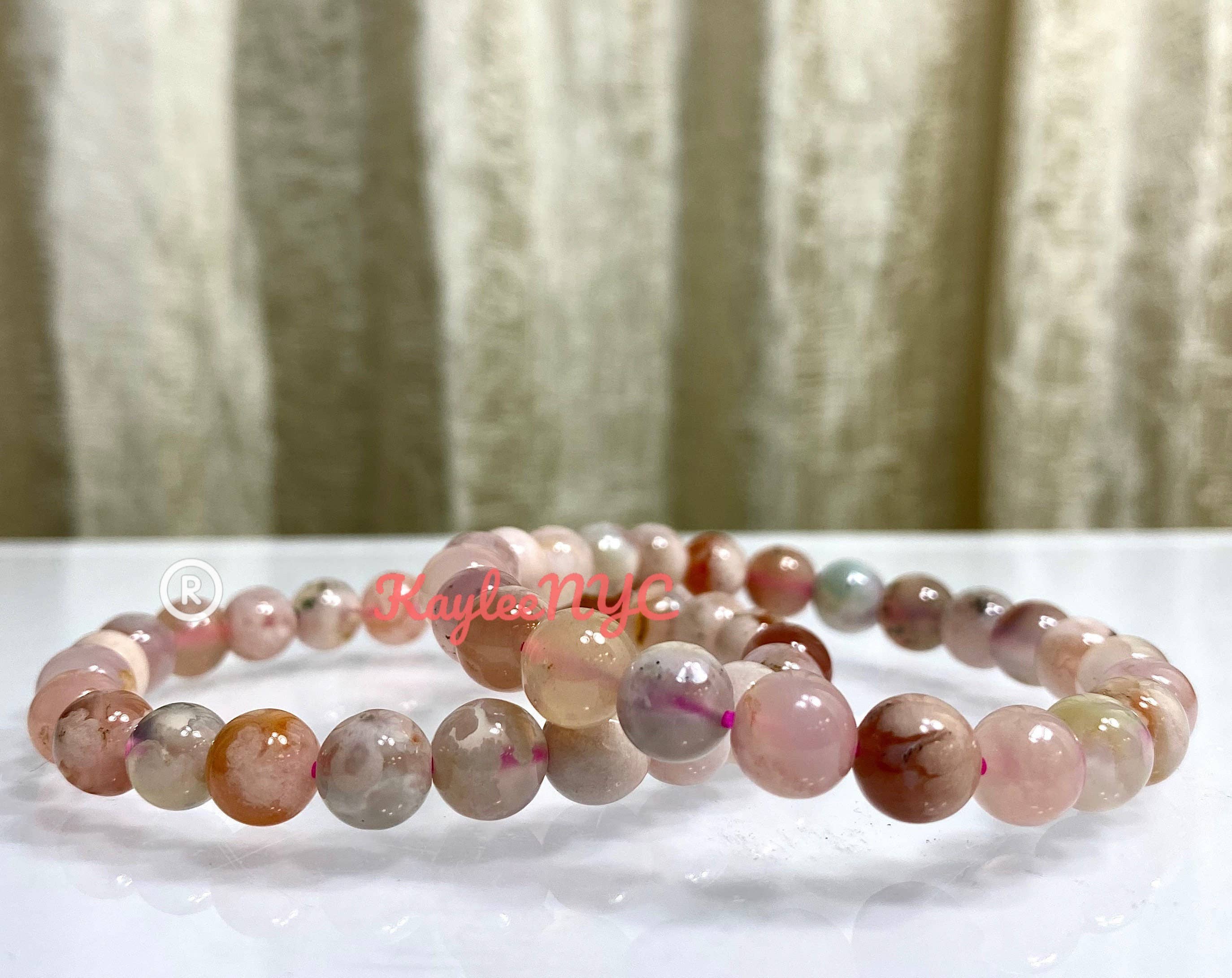 KayleeNYC - Wholesale Beaded Bracelet - Natural Cherry Blossom Flower Agate Bead Bracelet 8mm4