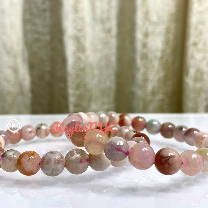 KayleeNYC - Wholesale Beaded Bracelet - Natural Cherry Blossom Flower Agate Bead Bracelet 8mm4