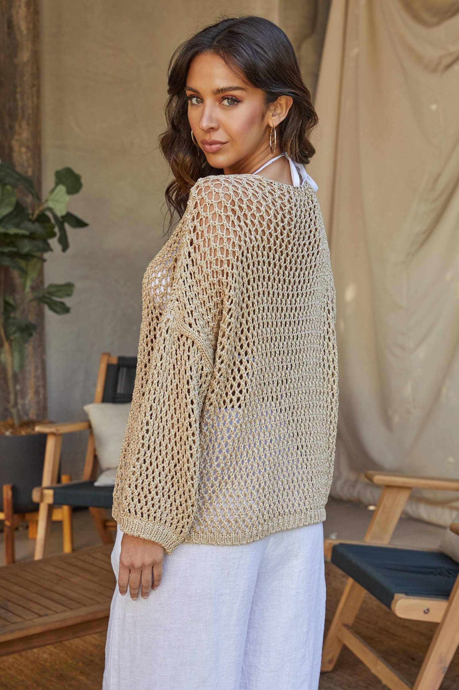 MILIO MILANO – wholesale Knitted jumper – Women′s – ITALIAN STAR CROCHET SWEATER (11307/3836-GOLD)2