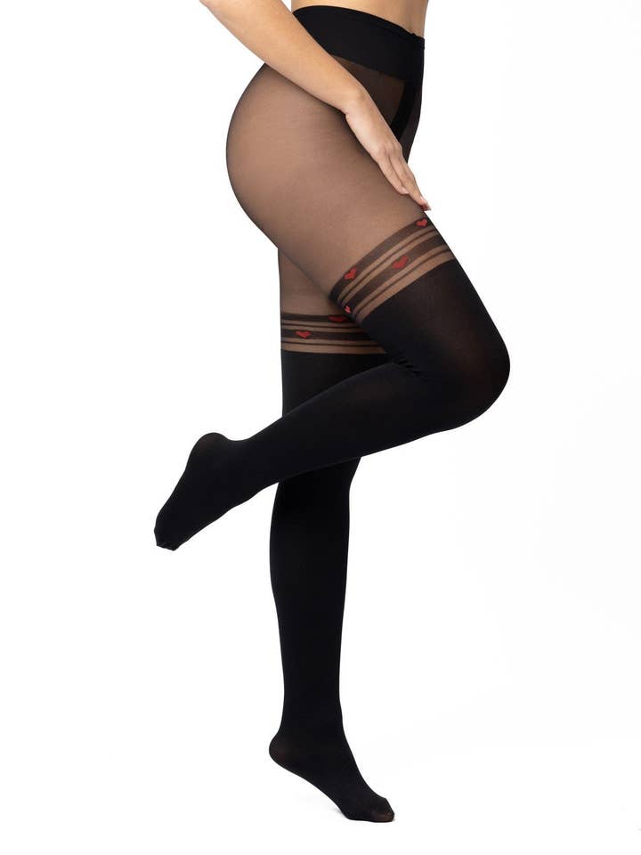 ENDLESS BIO TIGHTS by Diamantea – Großhandel Strumpfhose – Damen – Strumpfhose mit Longuette-Effekt und Herzchenmuster