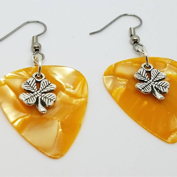 Simply Raevyn - Wholesale Dangle Earrings - Small Shamrock Charm Guitar Pick Earrings6