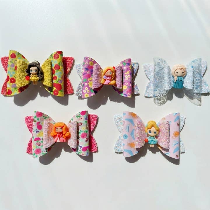 Set of 5 Princess Hair Bows - Fairytale Themed for wholesale by little lemons