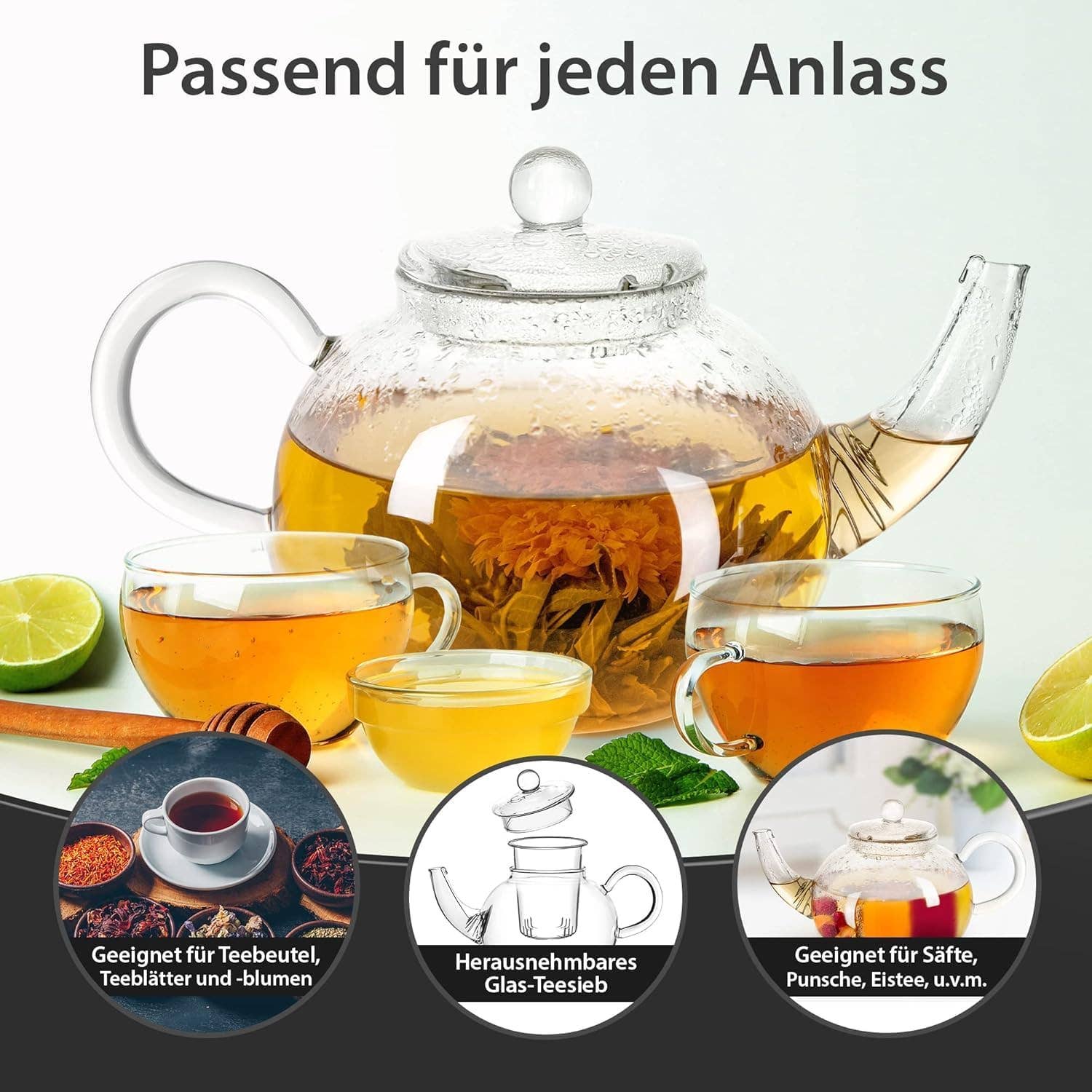 Biomatea - Vendita all'ingrosso Teiere - Teiera in vetro con filtro per tè & filtro in vetro 900ml1