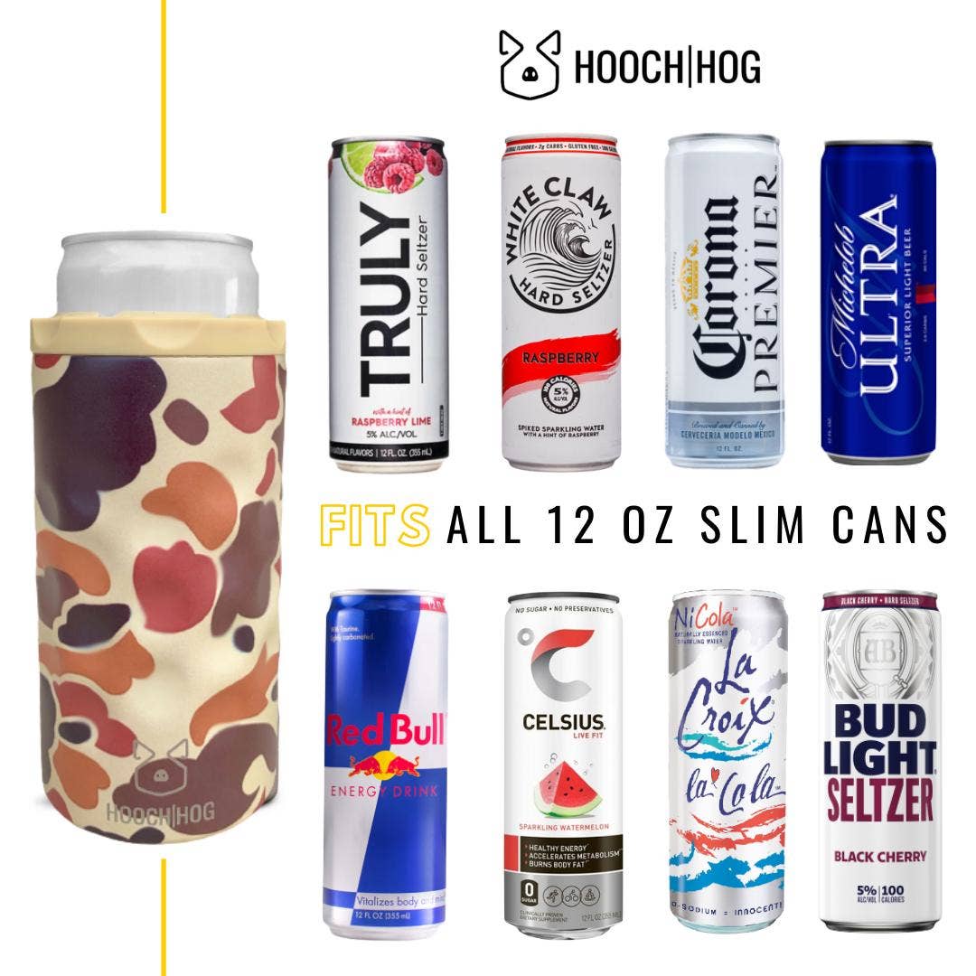 Hooch Hog - Wholesale Drink Huggers & Koozies - The Skinny Can Cooler [Old School Camo]1