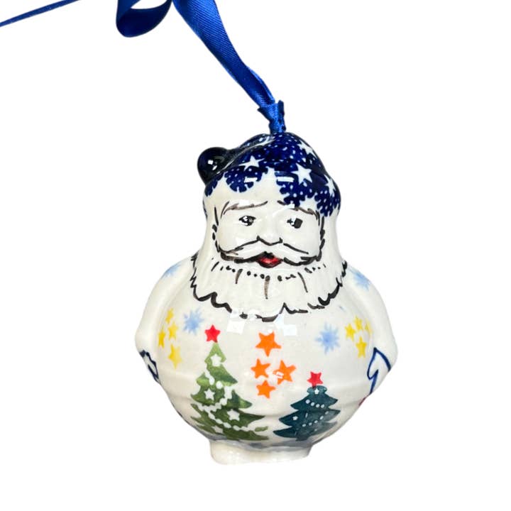 Polish Pottery Outlet - Wholesale Ornament - Ornament, Santa, 2.5" in "Festive Forest" by Manufaktura | K144U-INS6