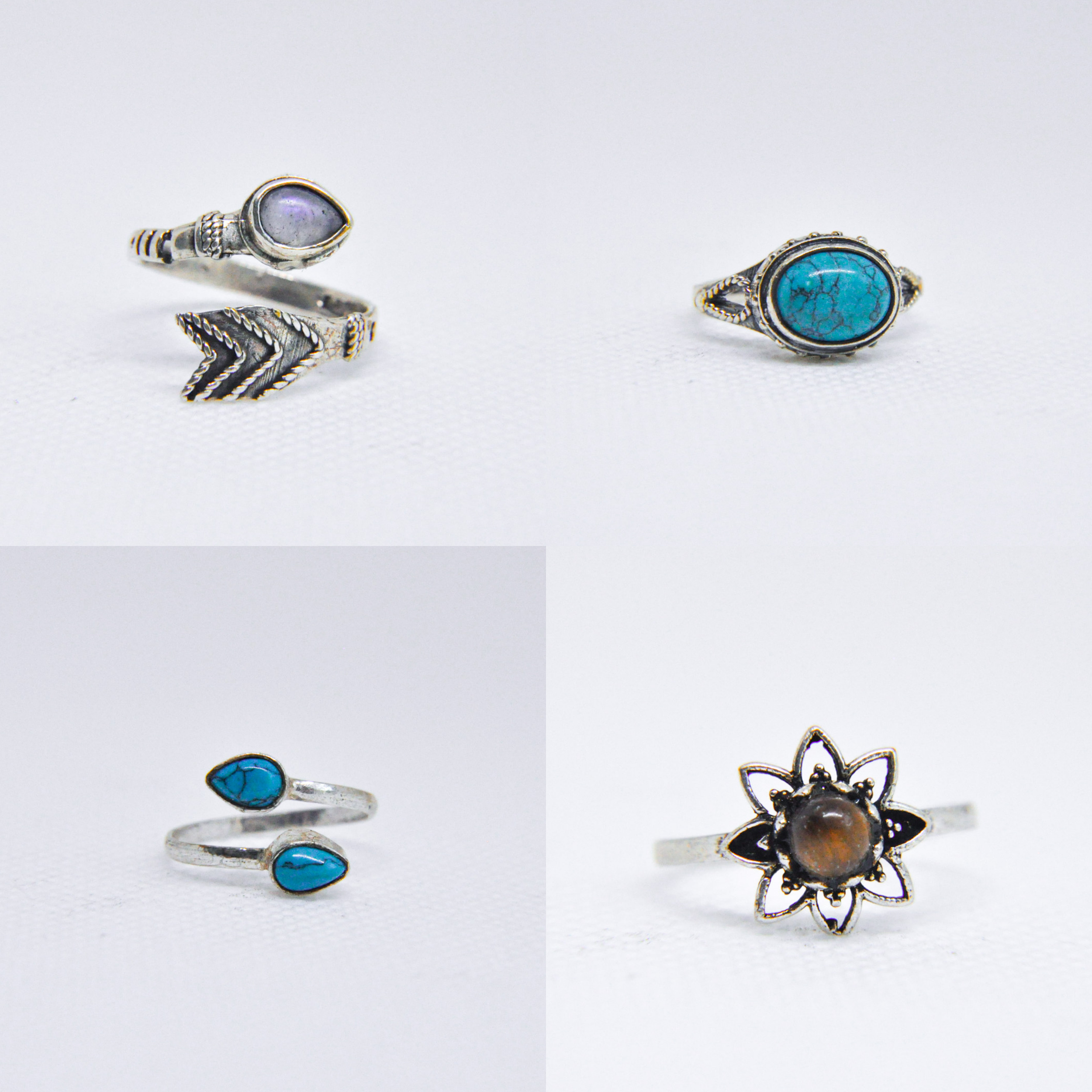 Zumki - Wholesale Cocktail/Statement Ring - Assorted Mixed Metal Silver Natural Gemstone Ring8