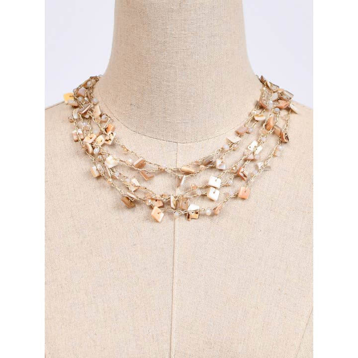 Victoria Moda - Wholesale Pendant/Charm Necklace - Short mother-of-pearl necklace in metallic thread