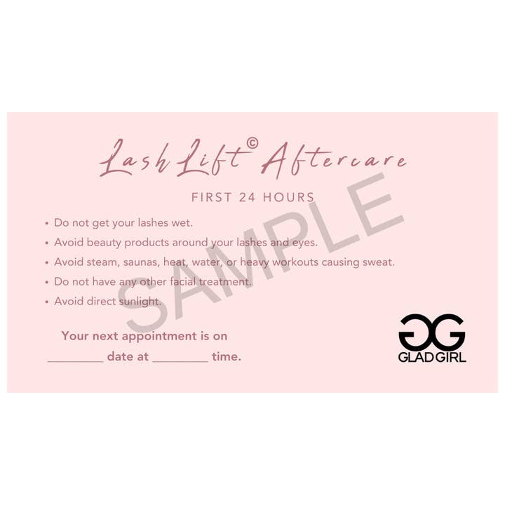 GladGirl - Wholesale Eyelash/Brow Serum - LashLift After Care Instructions & Appointment Card - 25 per Quantity