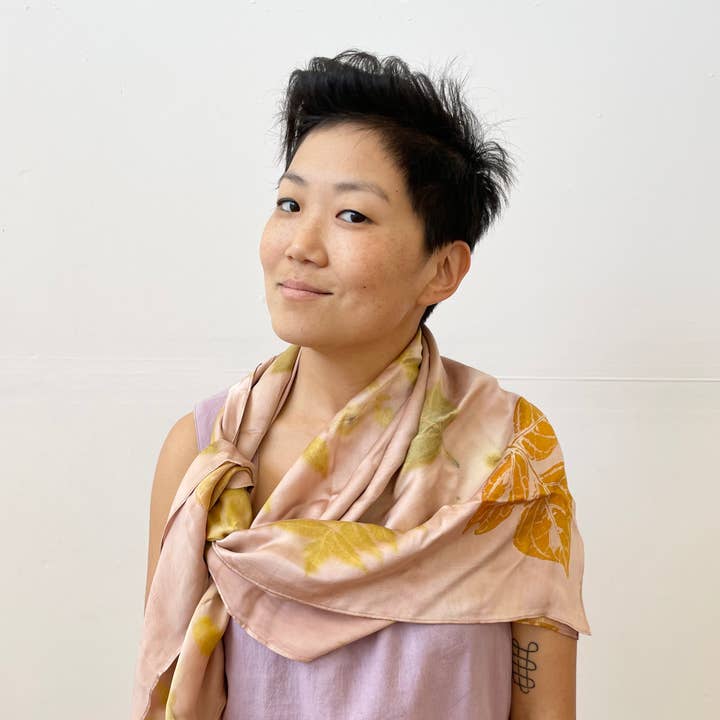 Happy French Gang - Wholesale Scarf - Women's - Ecoprinted Silk Scarf - Pink