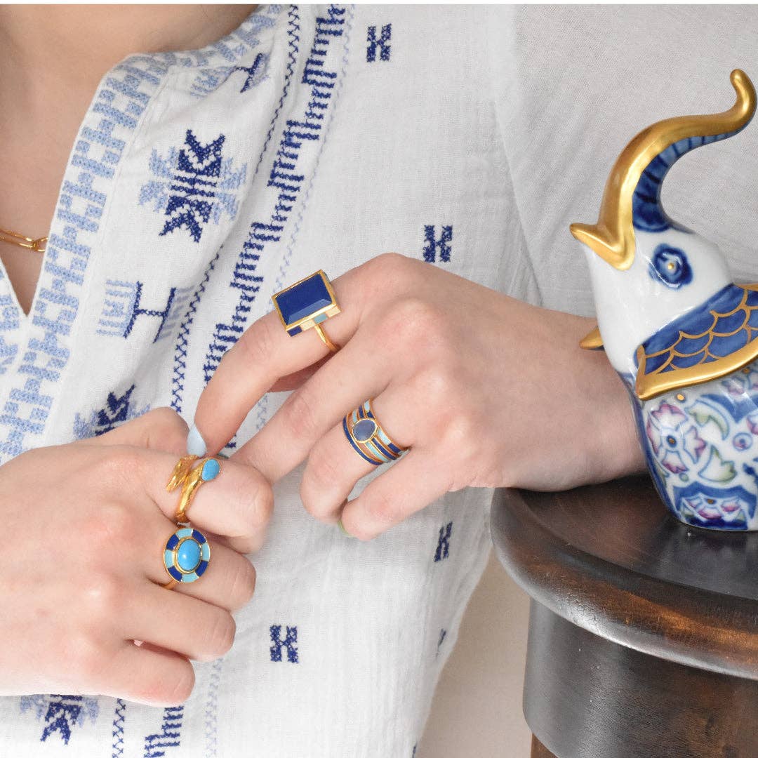 Gem Bazaar Jewellery – wholesale Band/Stackad Ring – Frutti Blue Ring i 18k guld och ljusblå emalj8