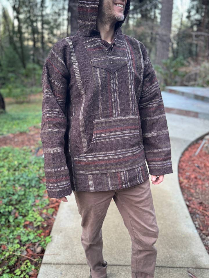 West Path - Wholesale Hoodie - Unisex - Baja Hoodie Mexican Poncho Brown Hooded Sweater Long sleeve