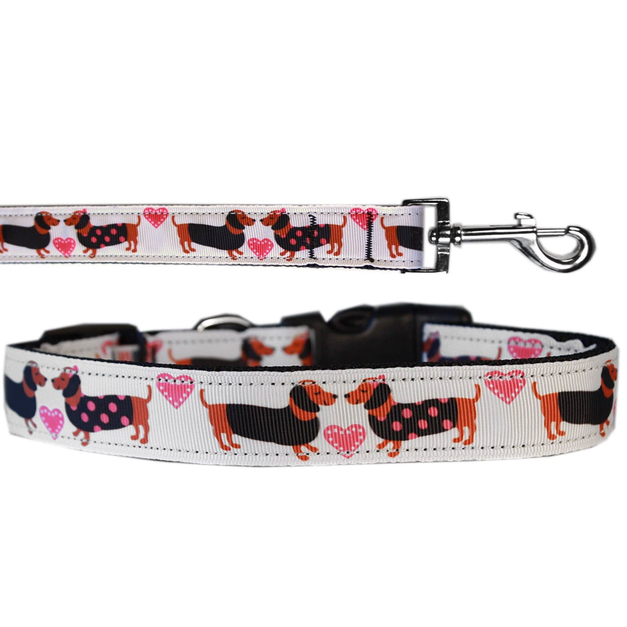 American Leashworks - Wholesale Pet Collar - Cat/Dog - Pet Dog & Cat Nylon Collar or Leash, "Pink Doxie Love"1