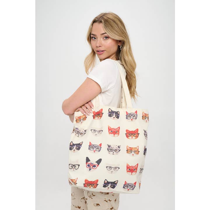 SM WARDROBE - Wholesale Tote Bag - Women's - KITTY WITH GLASS TOTE BAGS