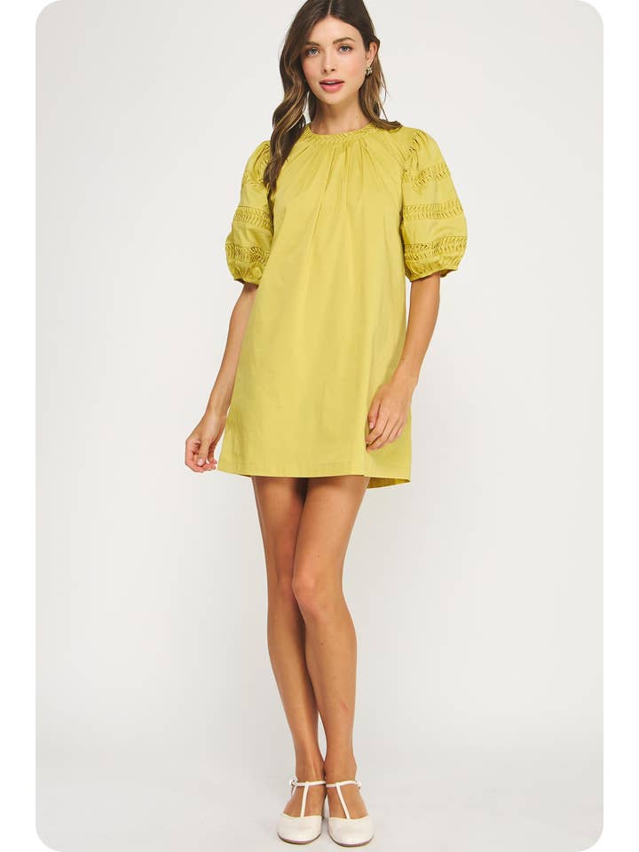 Strut & Bolt - Wholesale Dress - Women's - Reverse Pintuck Puff Sleeve Mini Dress10