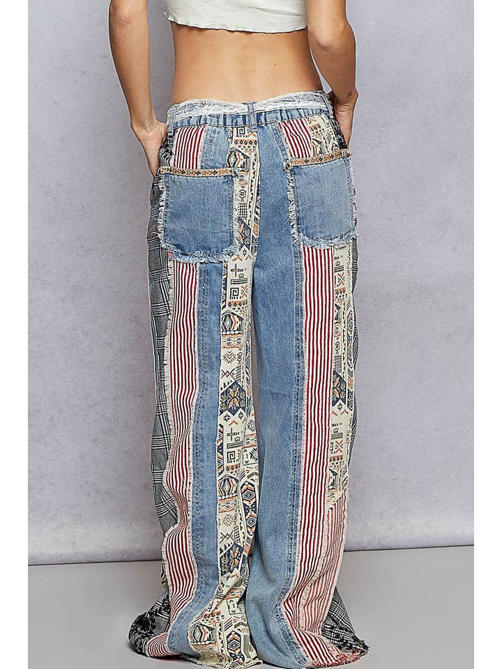 Pol Clothing - Wholesale Jeans - Women's - Patchwork relaxed woven denim pant