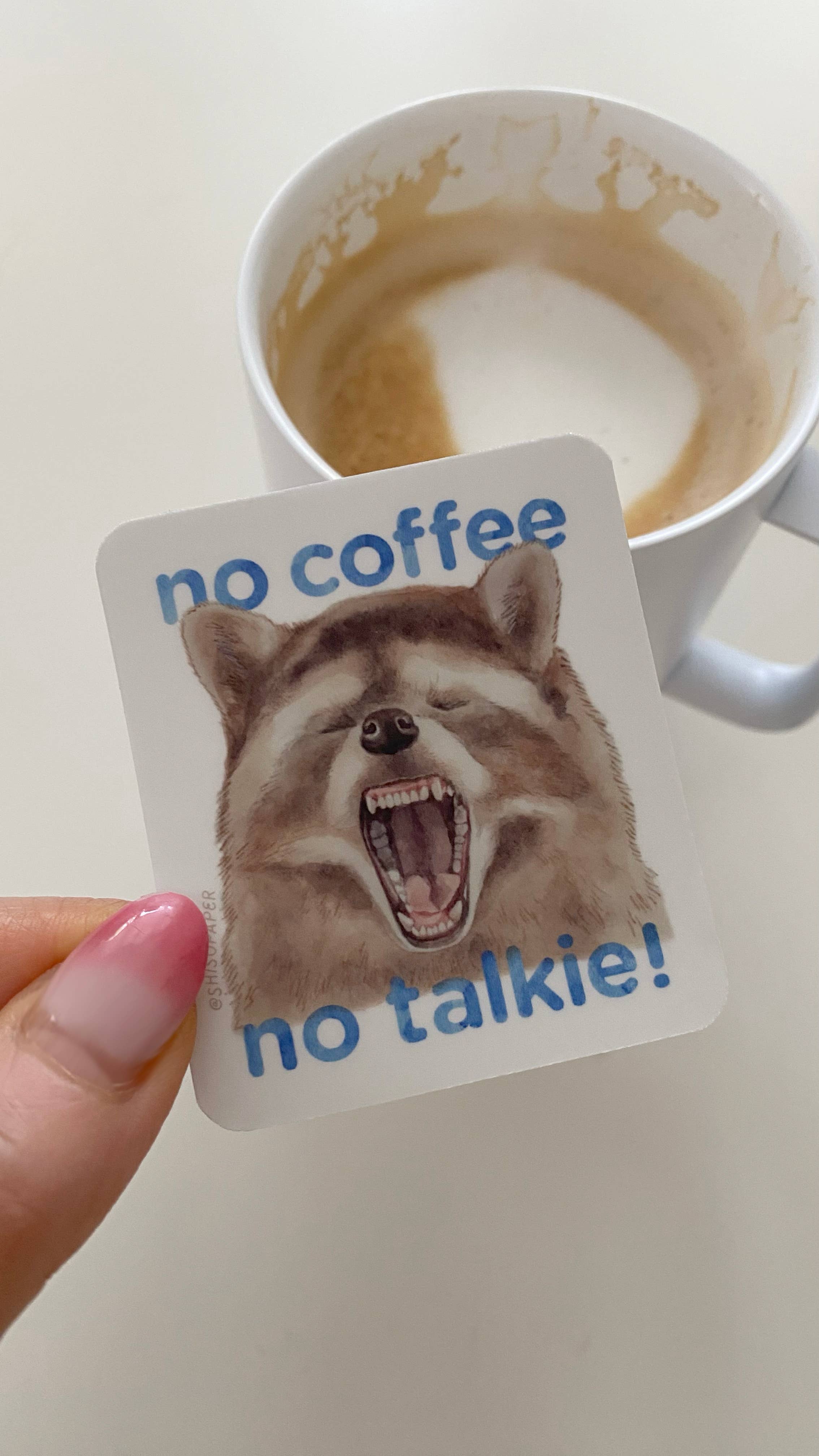 Shiso Paper - Wholesale Sticker - No Coffee No Talkie Raccoon Vinyl Sticker2