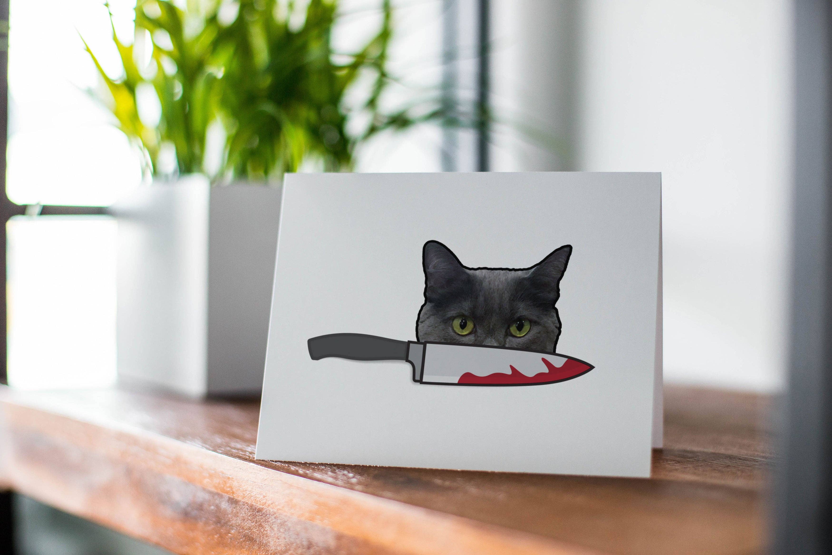 Snarky Pants Studios - Wholesale Everyday greeting card - Murder Cat Knife Card0