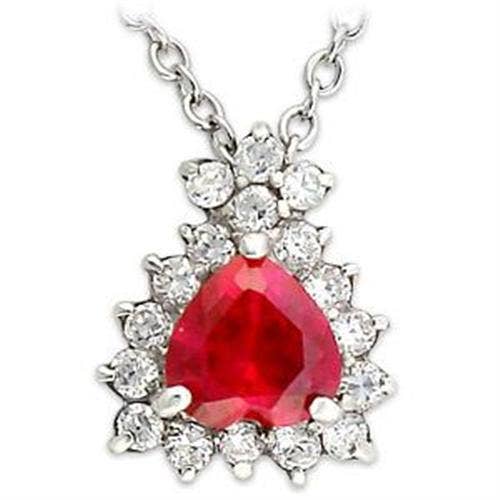 LOA636 - High-Polished 925 Sterling Silver Chain Pendant with Synthetic Corundum in Ruby for wholesale by Alamode