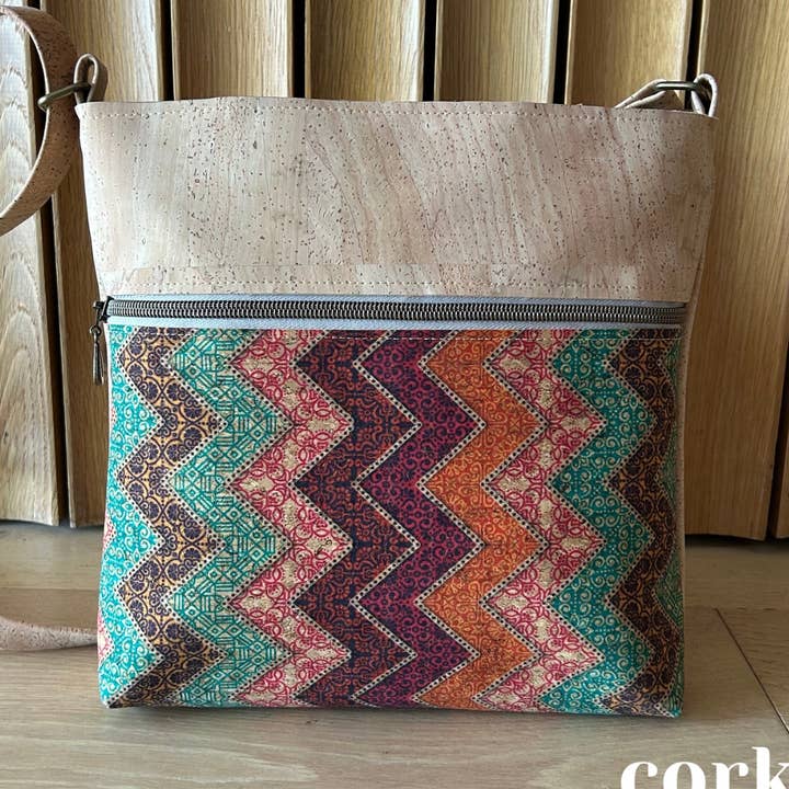 Maria Cork Shoulder Bag - Chevron for wholesale by Cork By Design