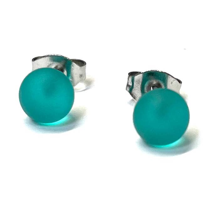Frosted Sea Green Handmade Glass Mini Stud Earrings for wholesale by Helen Chalmers