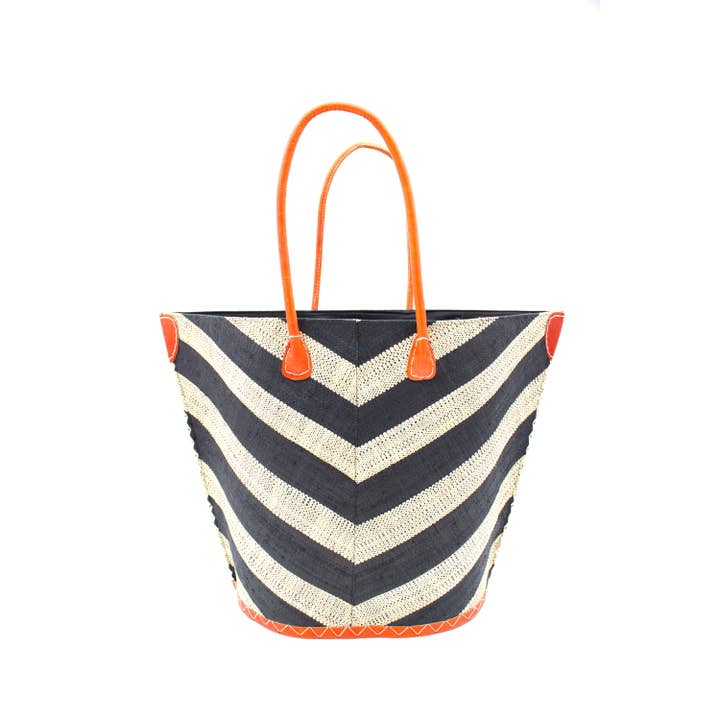 Shebobo - Vendita all'ingrosso Tracolla - Unisex - Borsa Tote grande in paglia a righe larghe e motivo a spina di pesce Santa Cruz4