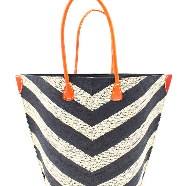 Shebobo - Wholesale Shoulder Bag - Unisex - Santa Cruz Wide Stripe Chevron Large Straw Tote Bag
