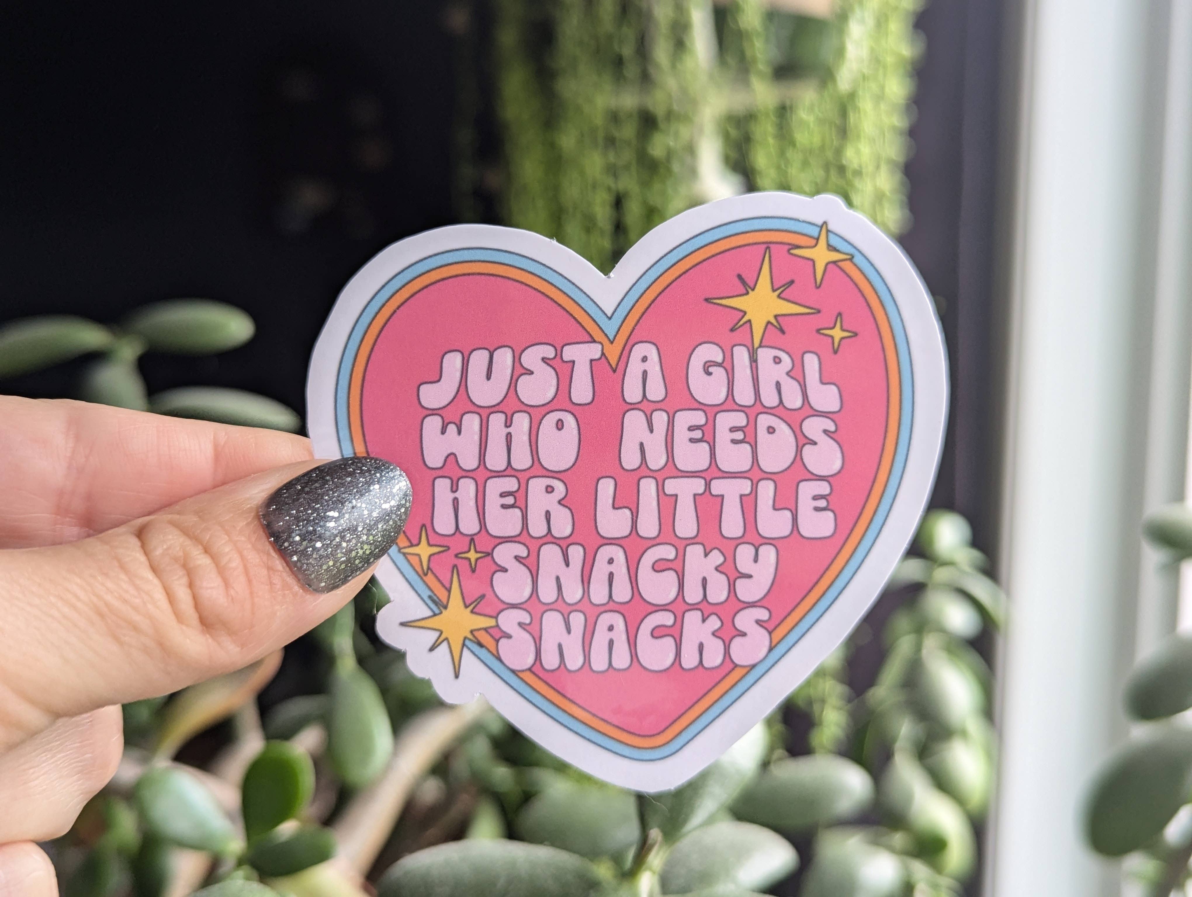 Moonlit Creations – wholesale Sticker – Just a girl who needs her little snacky snacks vinyl sticker2