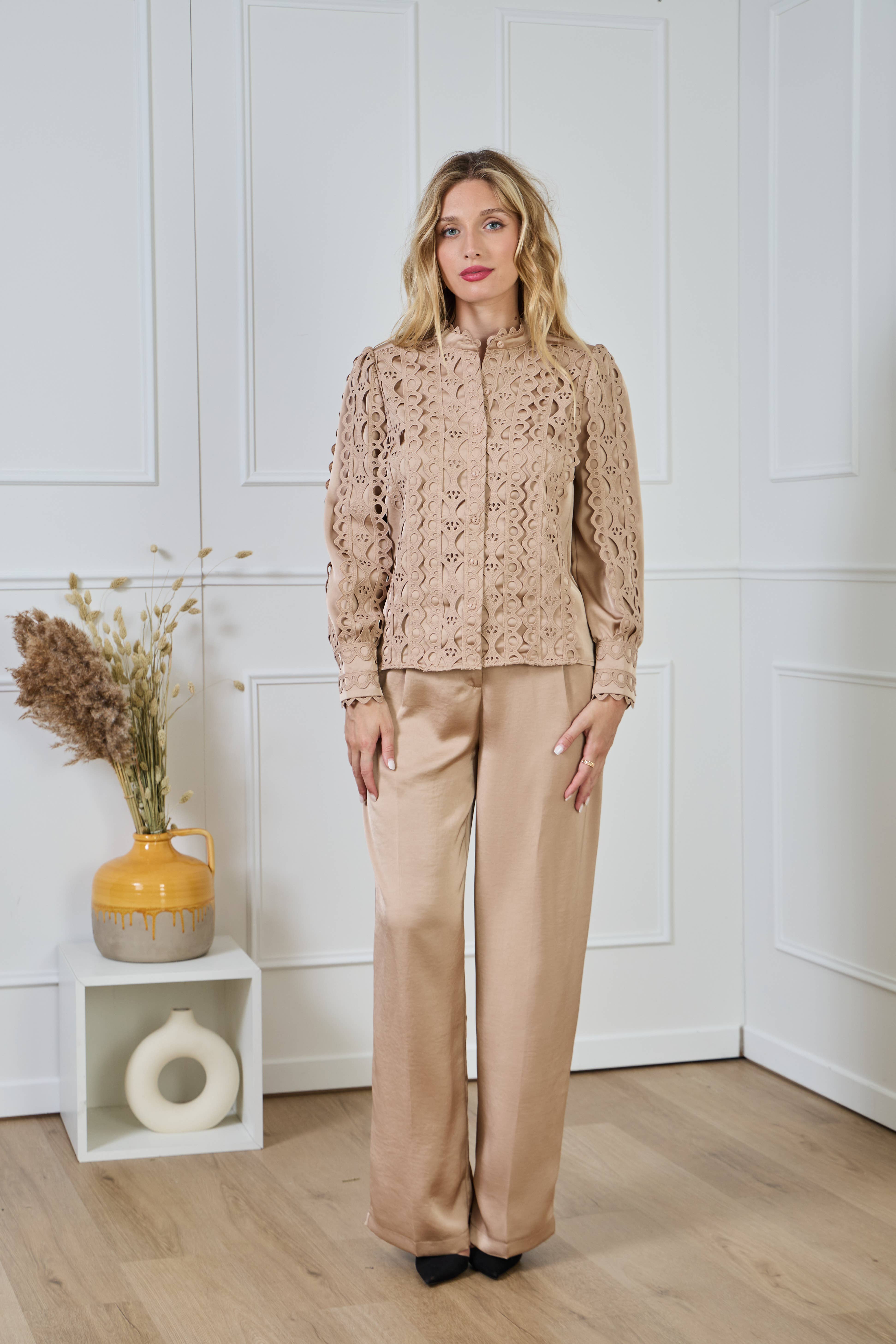 LULUMARY – Großhandel Hemd mit Button-down-Kragen – Damen – Bluse mit Spitze CH3681