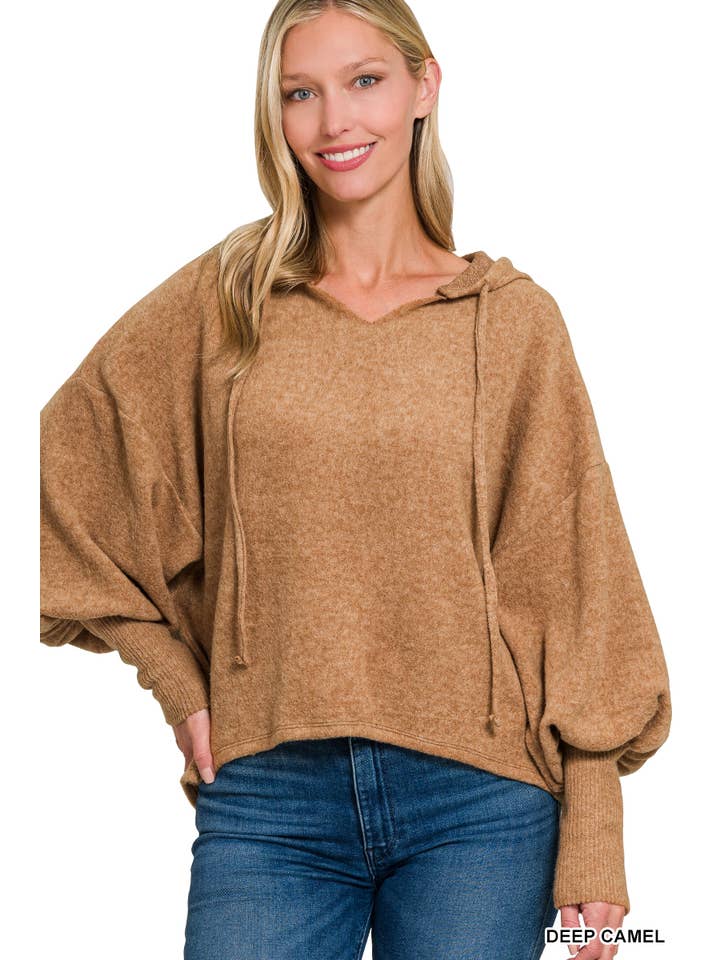 42POPS - Wholesale Hoodie - Women's - ',..._ Soft Brushed Hacci Cropped Balloon Sleeve Hoodie