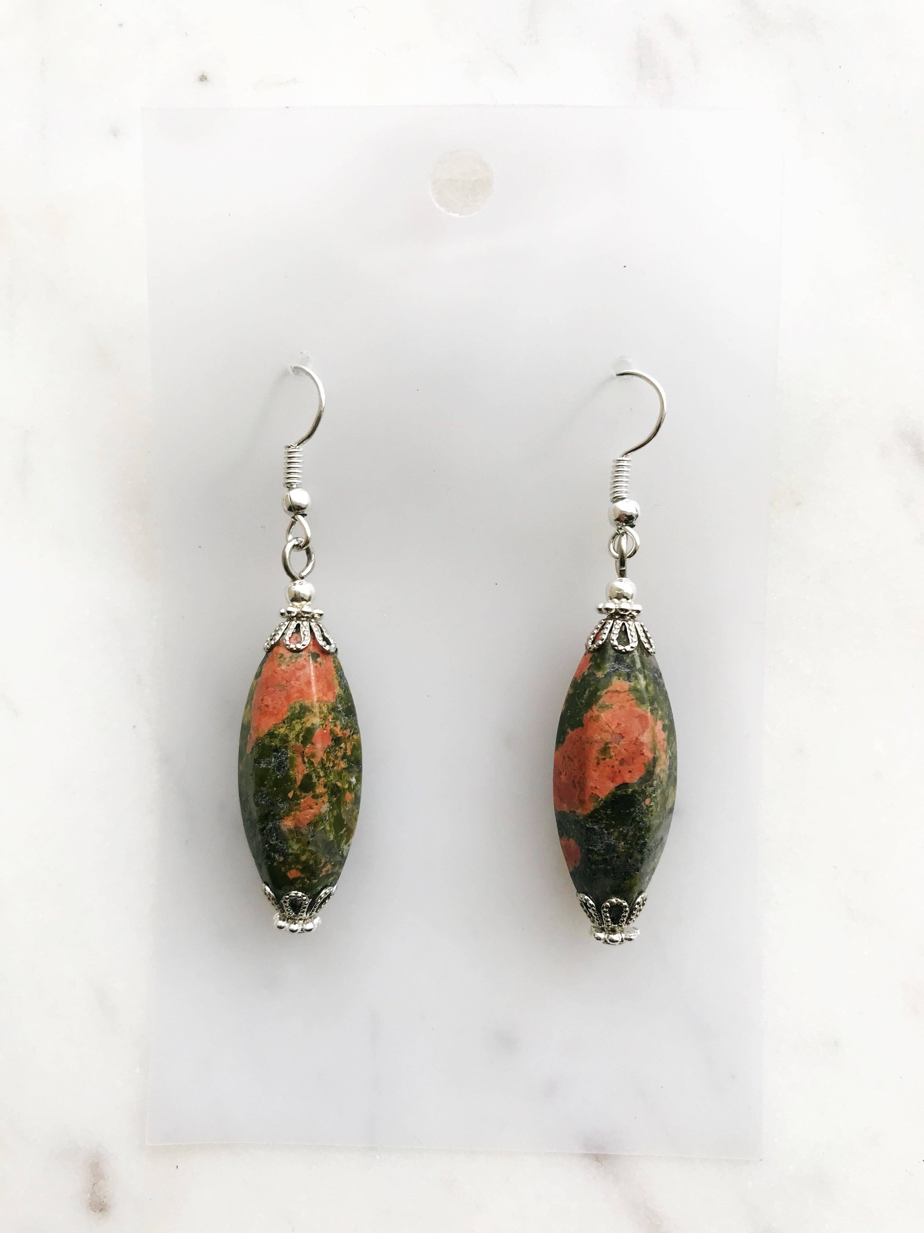 Carmen Miller Jewellery - Wholesale Dangle Earrings - Tibetan Silver Unakite Crystal Earrings