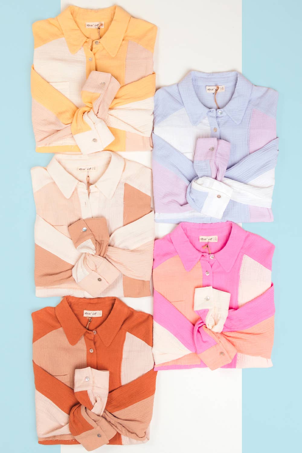 VERY J - Wholesale Button Down Shirt - Women's - NT10324-Color Blocked Button Down Shirt14