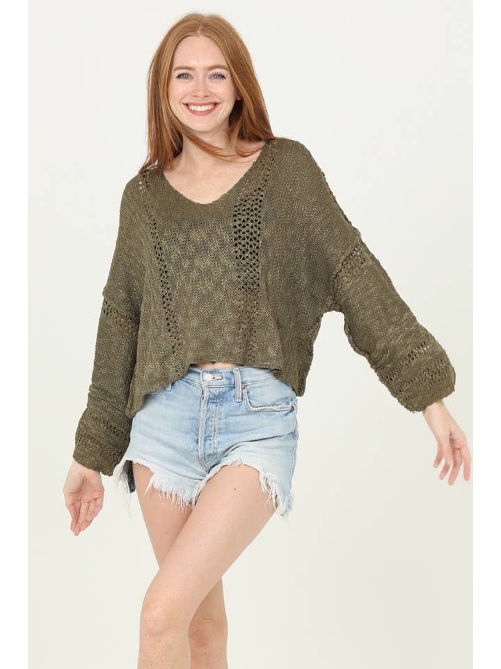 ANGIE - Vendita all'ingrosso Maglione tricot - Donna - Maglione leggero crop con scollo a V dallo stile beachy47