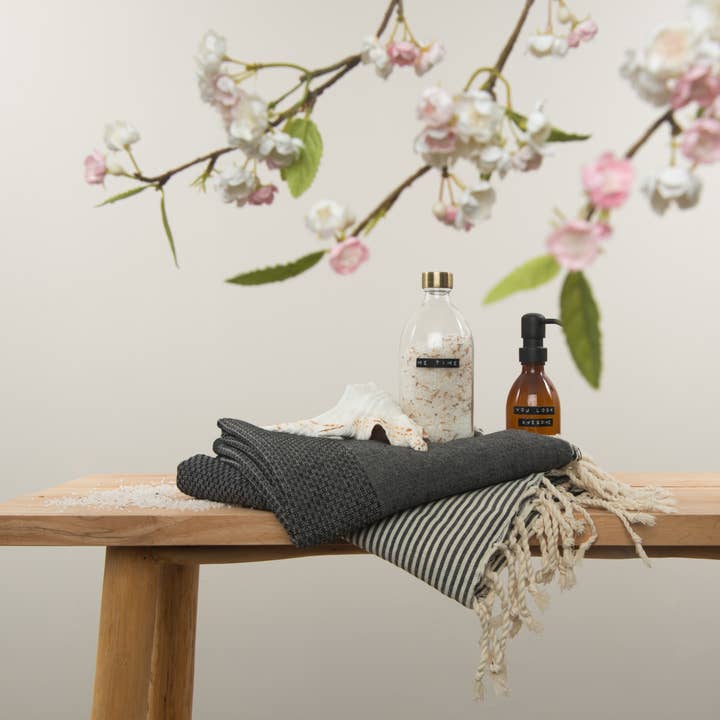 Lantara - Wholesale Badhanddoek - Fouta hammamtas van wafelkatoen - zwart - 100x200 cm1