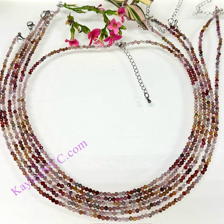 KayleeNYC - Wholesale Beaded/Pearl Necklace - 2mm Natural Rainbow Spinel Necklaces Crystal