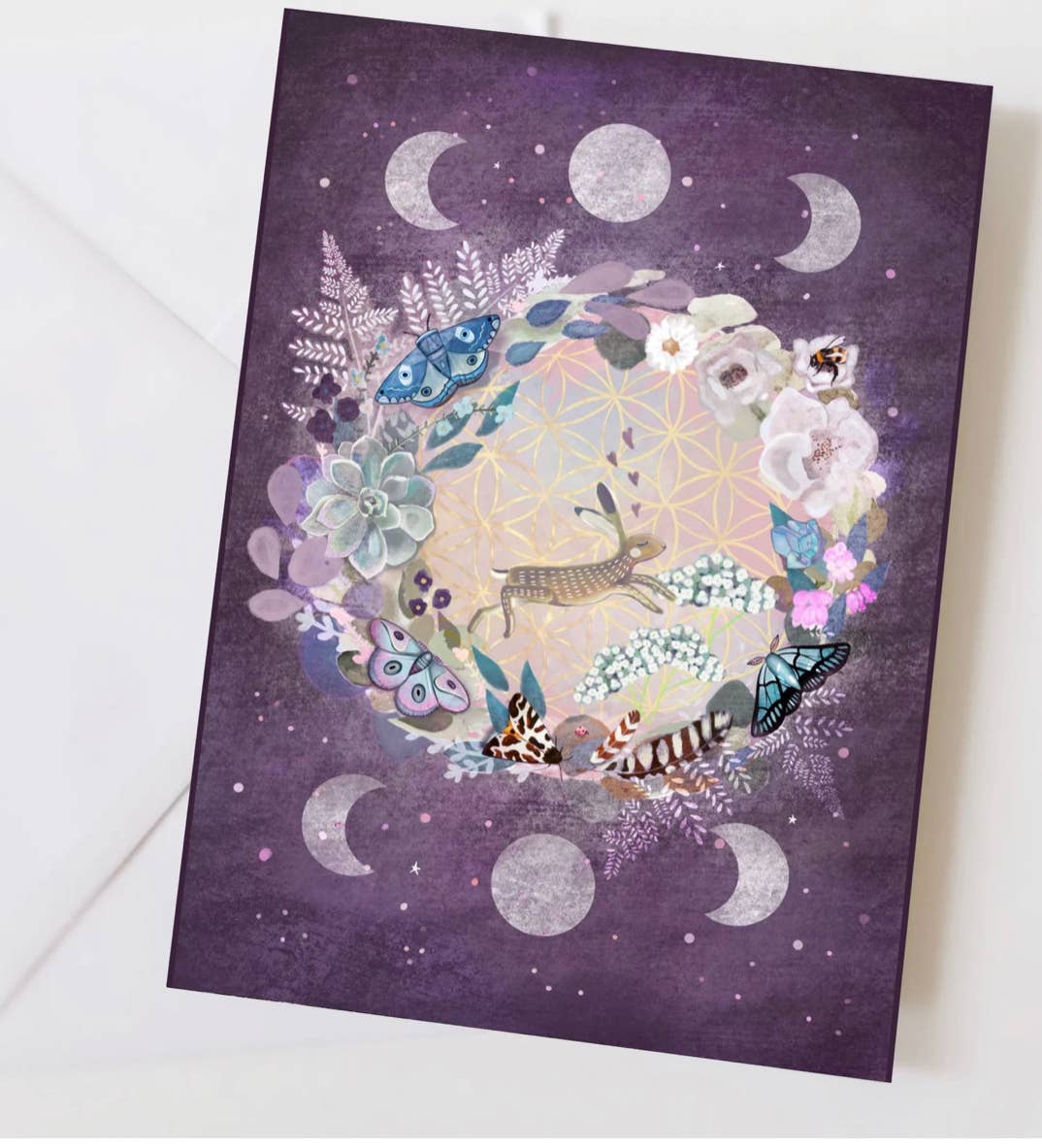 Glitter and Earth - Wholesale Everyday Greeting Card - Purple moon phase hare2