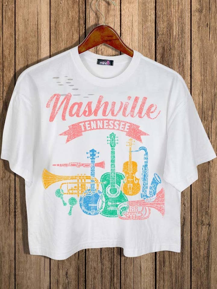 NASHVILLE TENNESSEE MUSIC INSTRUMENTS CROP TEE for wholesale by 2&moon
