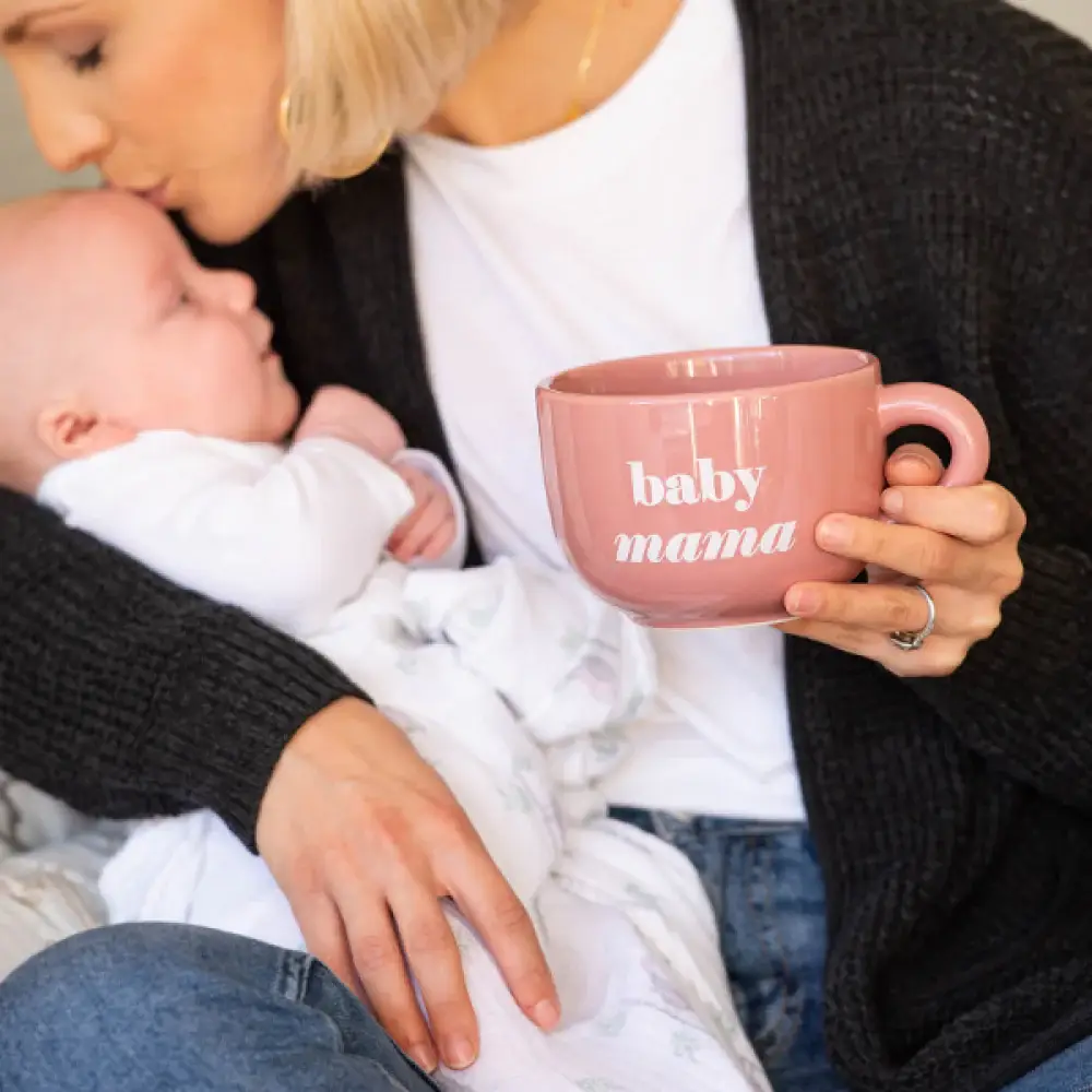 Pink Baby Mama Cappuccino Mug Dolomite 24 oz for wholesale on Faire2