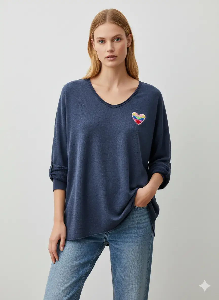 Mimi & Gogo - Vente Sweat-shirt – femme - Sweat-shirt brodé cœur à multi couleurs @5105_SweatMultiCoeu17