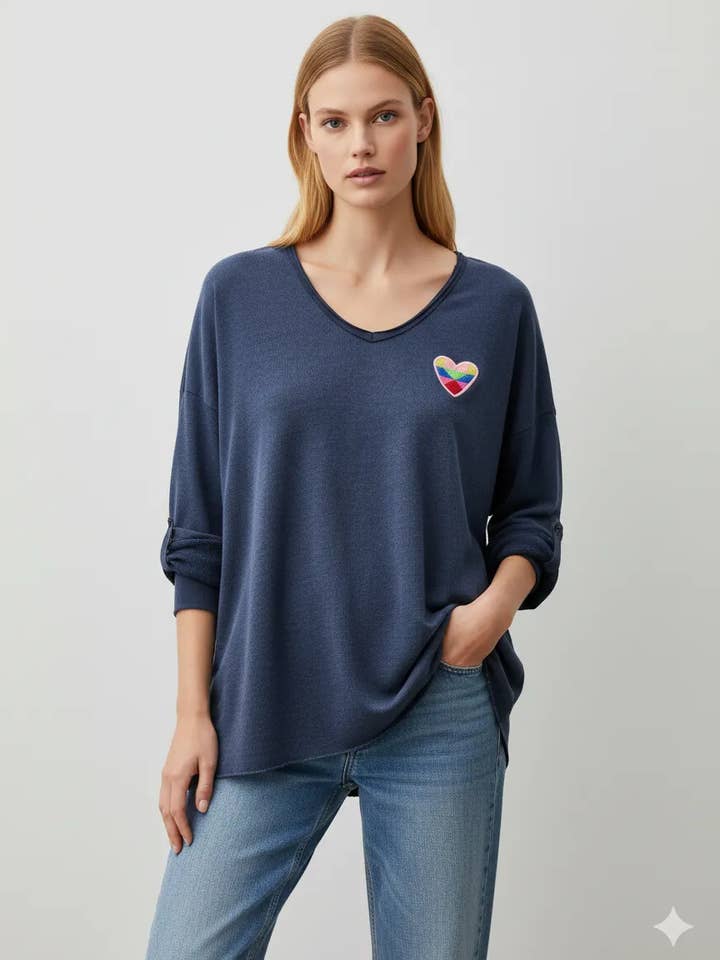 Mimi & Gogo - Vente Sweat-shirt – femme - Sweat-shirt brodé cœur à multi couleurs @5105_SweatMultiCoeu17