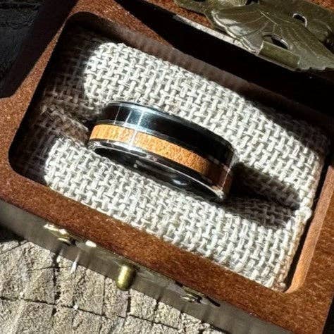Stonington Designs/Hitch-Crafter - Wholesale Band/Stacked Ring - Latitude — 8mm Double Wood Inlay Tungsten Ring4