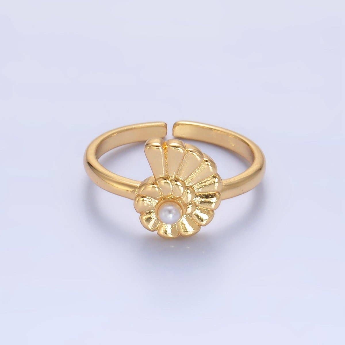 Aim Eternal - Wholesale Band/Stacked Ring - 24K Gold Filled Clam Shell Pearl Adjustable Ring | U421