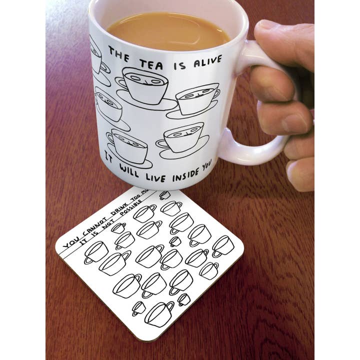 David Shrigley x Brainbox Candy - Wholesale Coasters - Funny Gift David Shrigley Coaster - Too Much Tea1