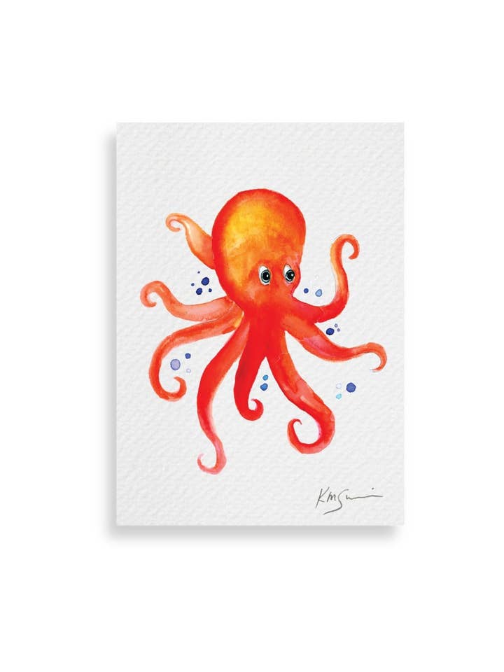 Mysterious Octopus- Watercolor Art Print- signed by artist- Kate Marie Sulick for wholesale by Kate Marie Sulick