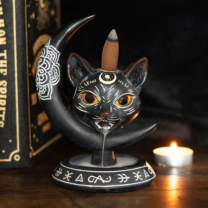 Something Different Wholesale – wholesale Incense holder – Gothic Black Cat Moon Backflow Incense Burner